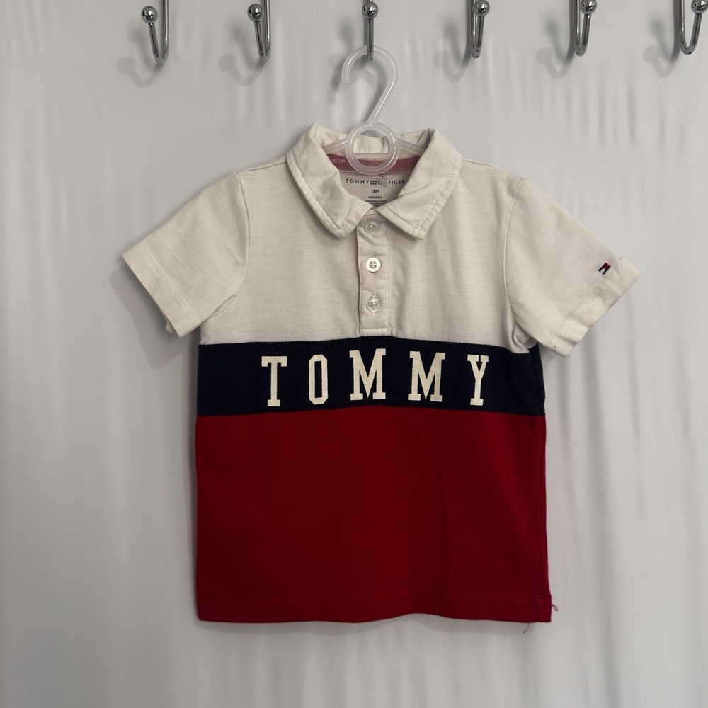 Size 18 Months  Tommy Hilfiger Color Block, Red White Blue Polo Shirt